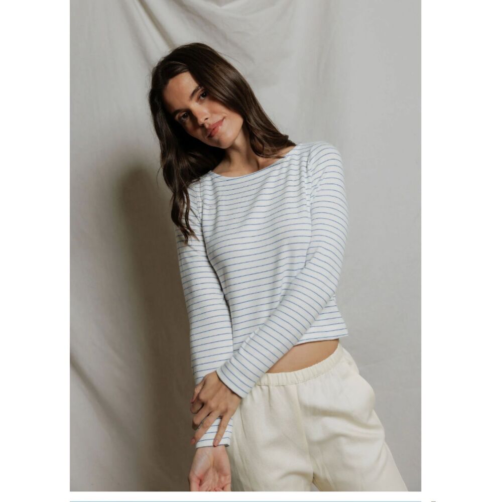 perfectwhitetee Ainsley Brushed Sweater Stripe Long Sleeve Top - Small